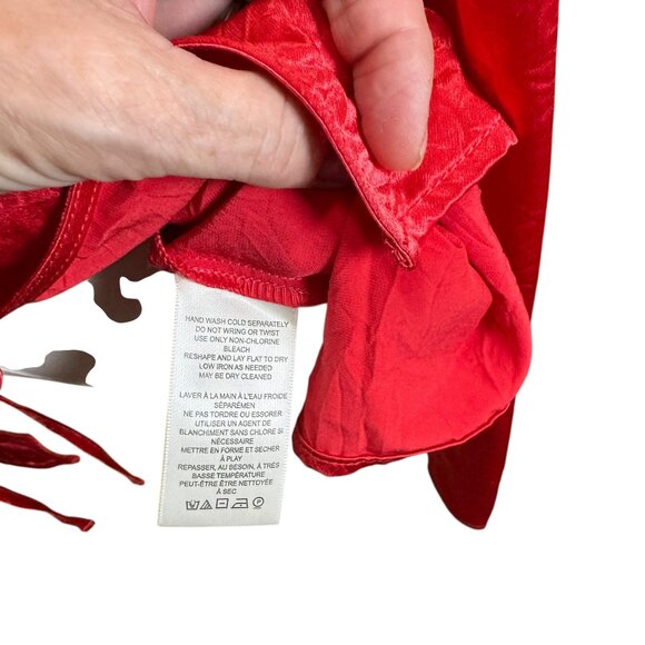 Free People Crushed Satin Tie-Front Blouse in Lipstick Red | Size L | NWT - Picture 9 of 9
